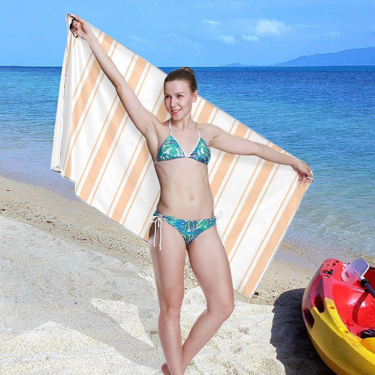 Dreamtimes Light Orange Vertical Stripes Beach Towel,Absorbent