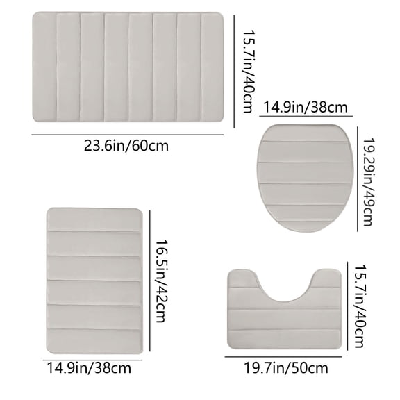 YYUZH 4-Piece Complete Bath Rug Set, Absorbent Bathroom Mat Collection, Non-Slip Quick-Dry Toilet and Shower Mats, Machine Washable with Secure Grip Backing