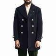 thumbnail image 2 of WREESH Fashion Winter Coat Men'S Casual Solid Color Buttons Pockets Long Sleeve Hoodless Casual Outwear Trench Coat Navy, 2 of 5