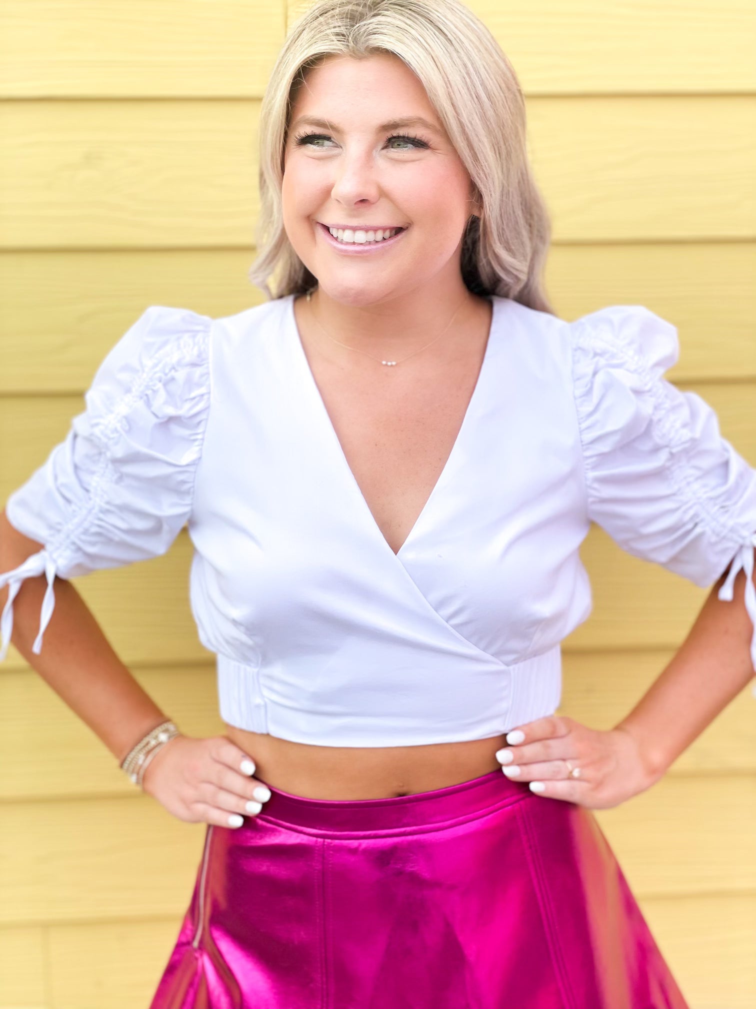 No Jacket Required White Puff Sleeve Crop Top