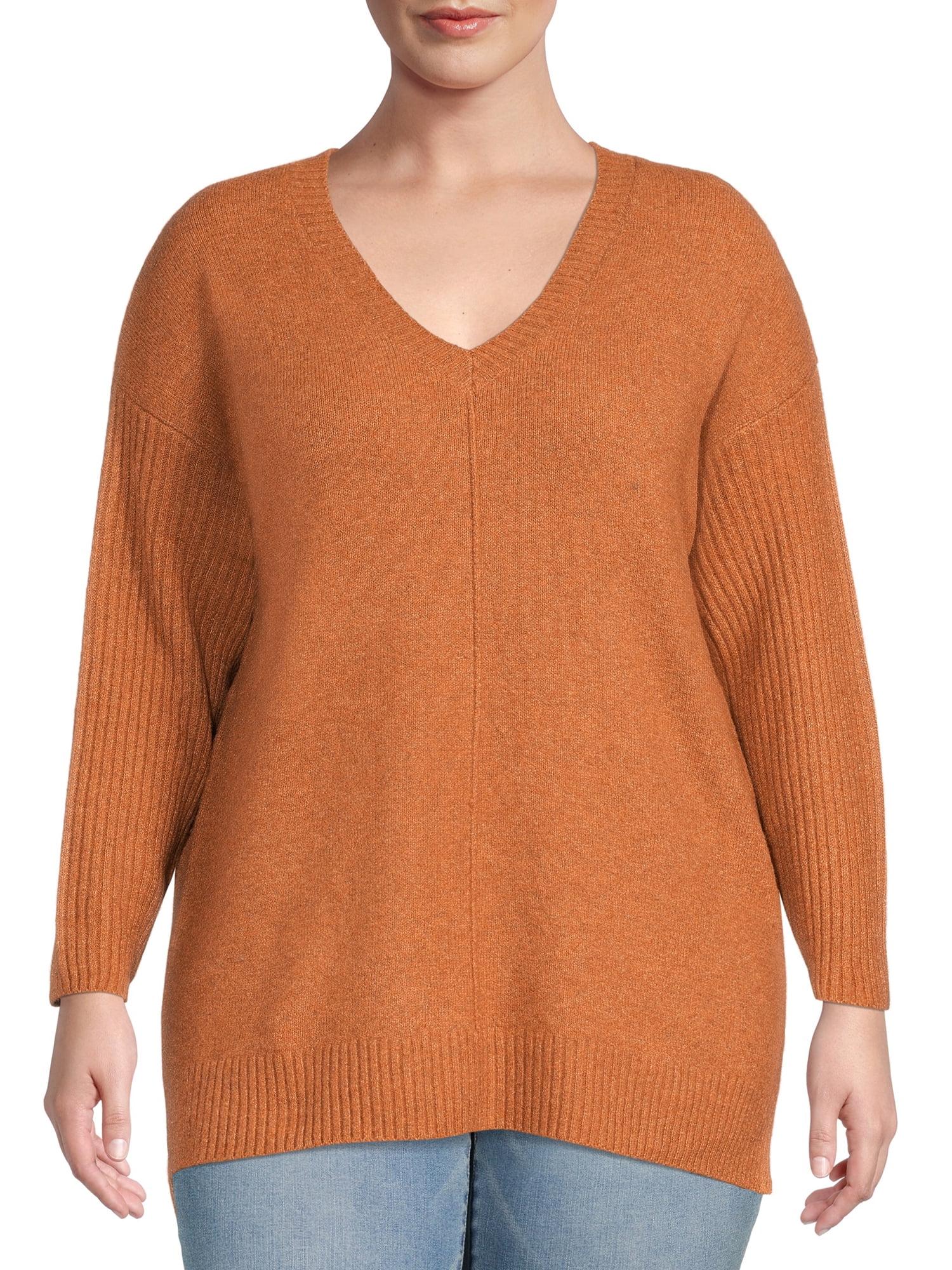 Terra & Sky Women’s Plus Size V-Neck Tunic Sweater