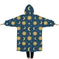 thumbnail image 2 of Oversized Wearable Blanket Hoodie,Blue Sun Moon Star Pattern Sherpa Blanket Hoodie with Super Pockets,Super Warm Fuzzy Pullover for Women & Men, 2 of 6