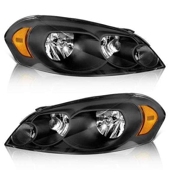 WEELMOTO Headlights for 06-13 Chevy Impala, for 14-16 Chevy Impala Limited,for 06-07 Chevy Monte Carlo,Black Housing Amber Reflector Left Right Side