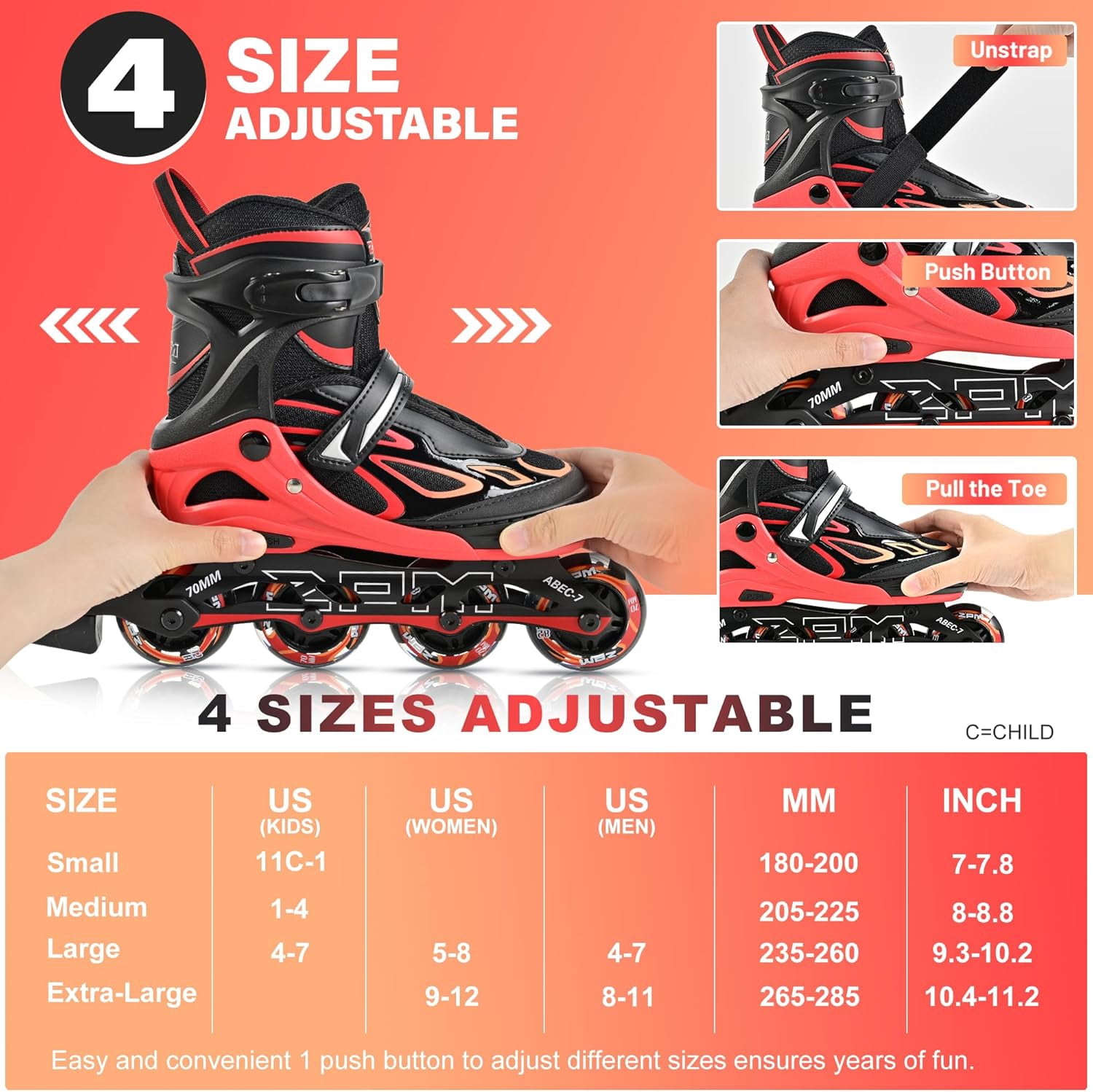 PrimeCook Shop Vinal Girls Adjustable Flashing Inline Skates, All Wheels Light Up, Fun Illuminating Skates for Kids Men Adult Women and Boys
