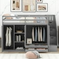thumbnail image 3 of Harper & Bright Designs Twin Size Functional Loft Bed with Wardrobes and Shelves, Wood Loft Bed Frame with Storage Stairway ans 2 Drawers, Gray, 3 of 14