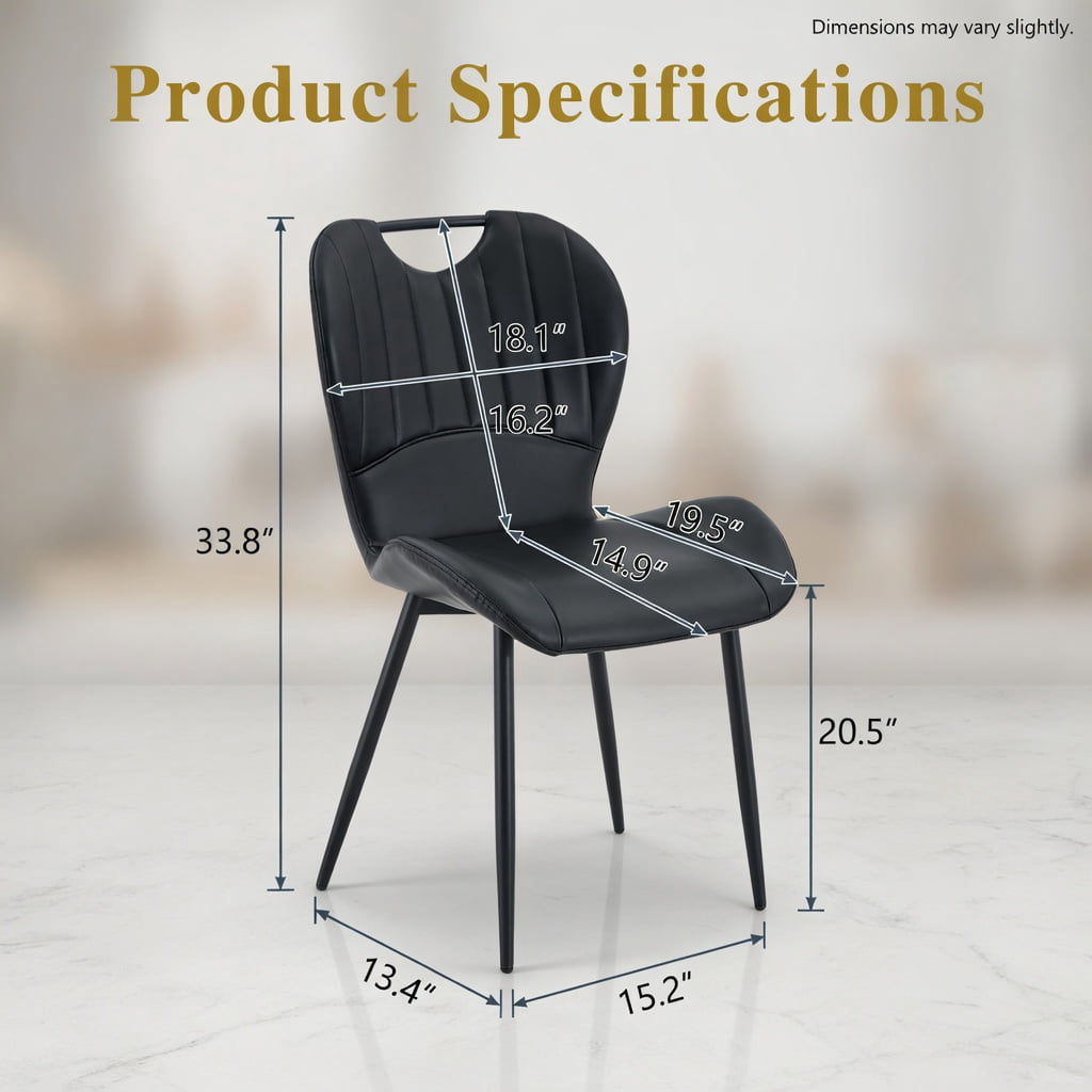 Hommoo 4-Pack PU Leather Dining Chairs with Ergonomic Support, Metal Frame & Adjustable Leveling Feet, Modern Home & Apartment Dining Set, Black