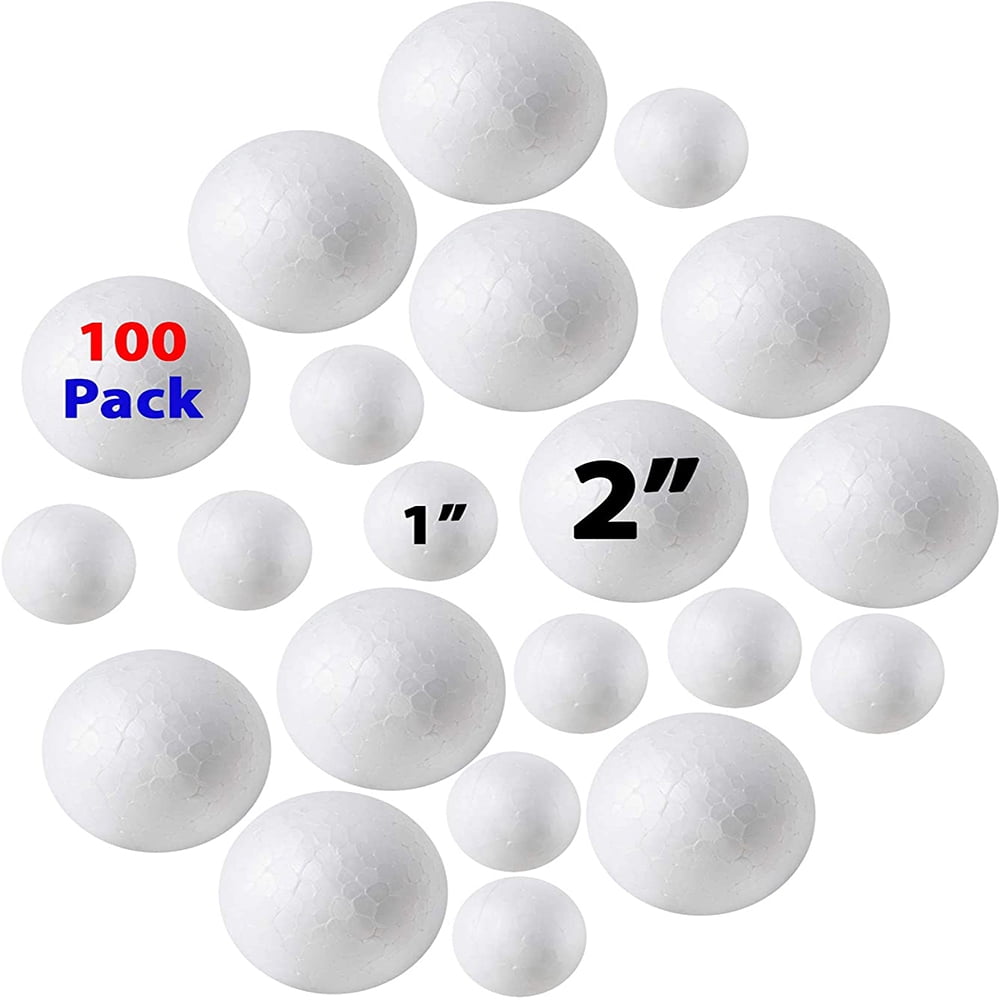 100 Pack Styrofoam Balls (40 piece 2'' inch, 60 piece 1'' inch) Foam