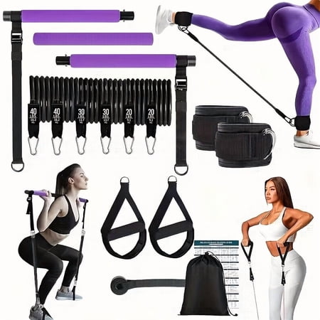 14-Piece Pilates Stick & Resistance Band Set – Multifunctional Fitness Pedal Puller for Home Pilates, Yoga, and Stretch Training