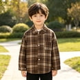 thumbnail image 4 of mgoYE Boys Flannel Shirt Toddler Plaid Shirt Long Sleeve Button Down Shirts Kids Casual Tops(Coffee,18-24 Months), 4 of 5