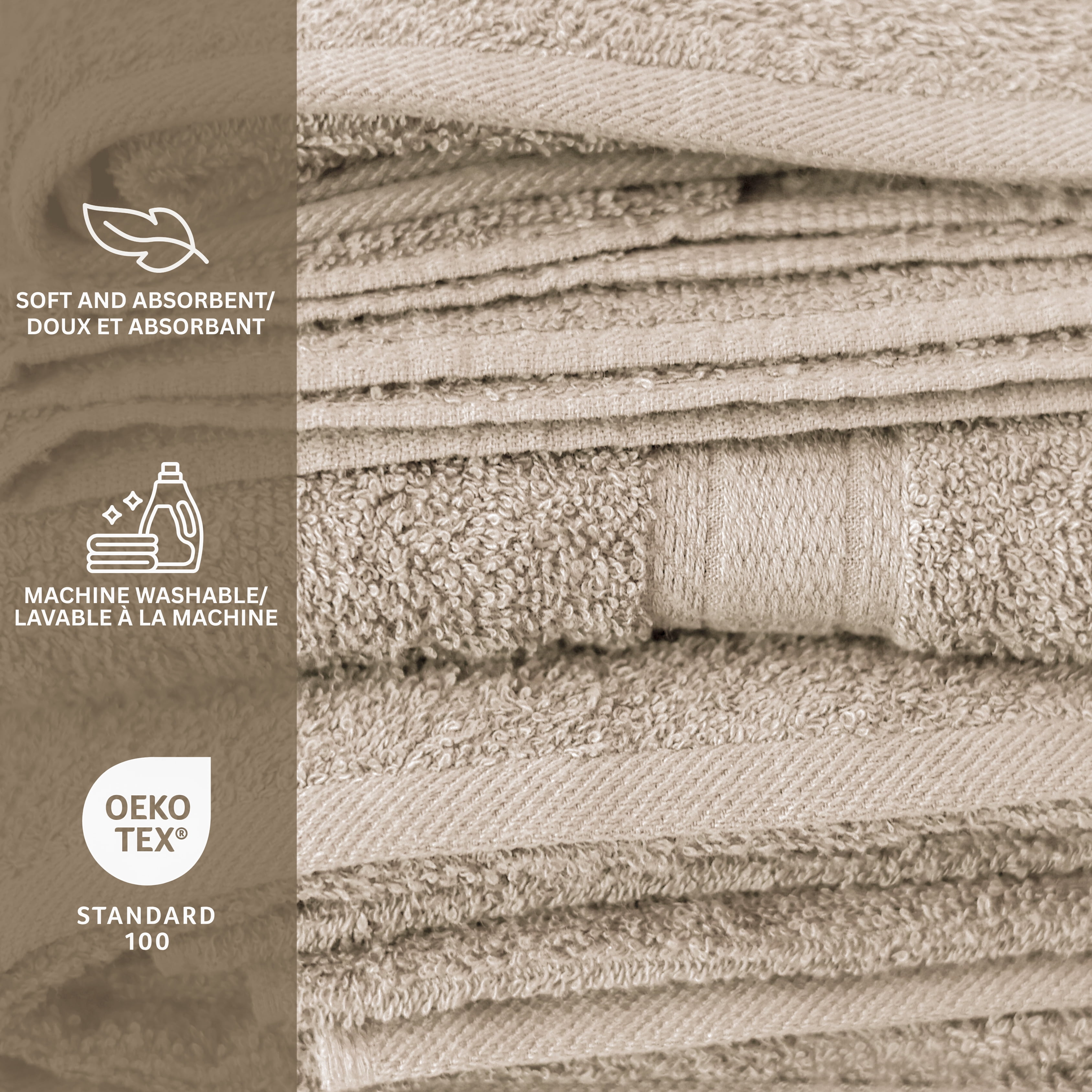 Mainstays 8pk Washcloth Set, 12"x12", 100% Cotton
