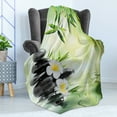 thumbnail image 4 of Spa Soft Flannel Fleece Throw Blanket, Garden Frangipani Bamboo Japanese Relaxation Resting Travel, Cozy Plush for Indoor and Outdoor Use, 50" x 60", Charcoal Grey Pale Green, by Ambesonne, 4 of 5