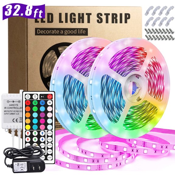 LED Strip Lights 32.8ft/10m RGB LED Light Strips Dimmable Color Changing Strip Lights with 44 Keys Remote 300 LED SMD 5050 Waterproof LED Tape Lights for Bedroom, Kitchen, Party