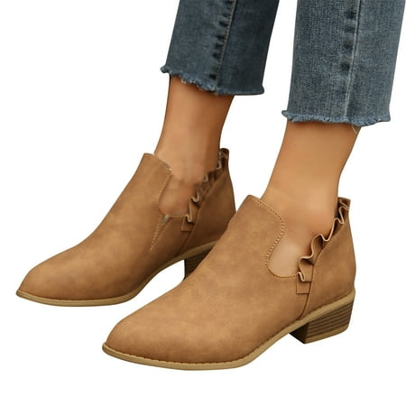 Limited Time Savings Oversized Thick Heels Fashion Shoes  Pleated Lace  Solid Color  Pointed Toe  Four Season Short Boots  Women s Comfortable  All-Day Wear  Non-Slip Sole  Plus Size Sweatshirt