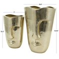 thumbnail image 3 of DecMode 13", 10"H Face Gold Aluminum Metal Vase with Abstract Details, Set of 2, 3 of 13