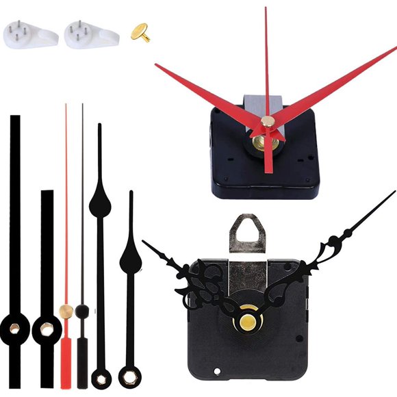 HILLHOME 2 Pack Non Ticking Wall Clock Movements Mechanism with 4 Pack of Hands Quartz Motor Kit DIY Repair Parts Replacement, 5/16 Inch Maximum Dial Thickness, 45/64 Inch Total Shaft Length
