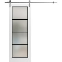 Sturdy Barn Door 30 x 80 inches | Planum 2132 White Silk Frosted Glass | Stainless Steel 6.6FT Rail Hangers Heavy Set | Solid Panel Interior Doors