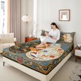 thumbnail image 3 of Homewish Bohemian Cats Animals Queen Sheets,Boho Exotic Style Queen Sheet Sets,4pcs,1 Flat Sheet, 1 Fitted Sheet and 2 Pillowcases, 3 of 6