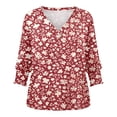 thumbnail image 4 of 3/4 Length Sleeve Womens Tops 2026 Spring Summer Floral Printed V Neck T Shirts Blouse, 4 of 4