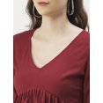 thumbnail image 5 of DressBerry Women's Solid Viscose Rayon Clinched Waist V Neck Crop Top Long Bell Sleeves Flared Hem with Front Tie-ups Casual Wear High Waist Regular Short Blouse, 5 of 7