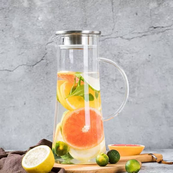 HJuyYuah 1.4 Quart Thick Glass Pitcher, Explosion-Proof Beverage Container with Filter and Wide Mouth, Pitcher for Home Kitchen Summer Iced Tea