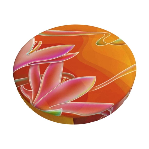 Disketp Orange Flower Psychedelic Funda Redonda para Taburete, Funda de Cojín para Silla de Bar Suave y Elástica-12 inch