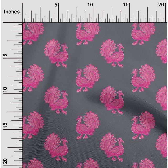 oneOone Viscose Chiffon Fabric Peacock Block Print Sewing Fabric BTY 42 Inch Wide