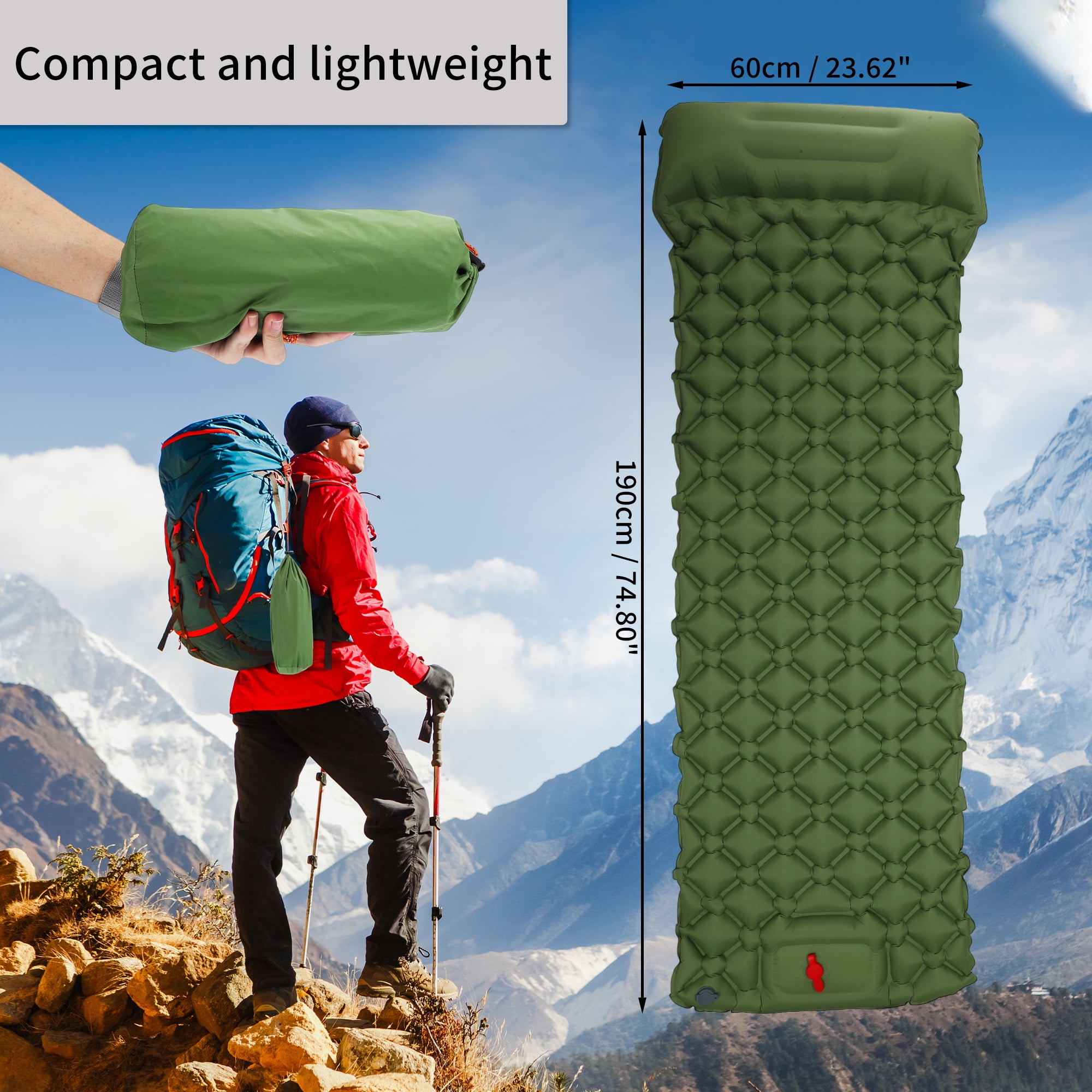 Unique Bargains Camping Sleeping Pads Non Spliceable Camping Mat With Pillow Foot Green
