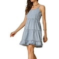 thumbnail image 4 of INSPIRE CHIC Denim Spaghetti Strap Dress for Women's Summer Tiered A-Line Sleeveless Jean Dresses XS Grey Blue, 4 of 5