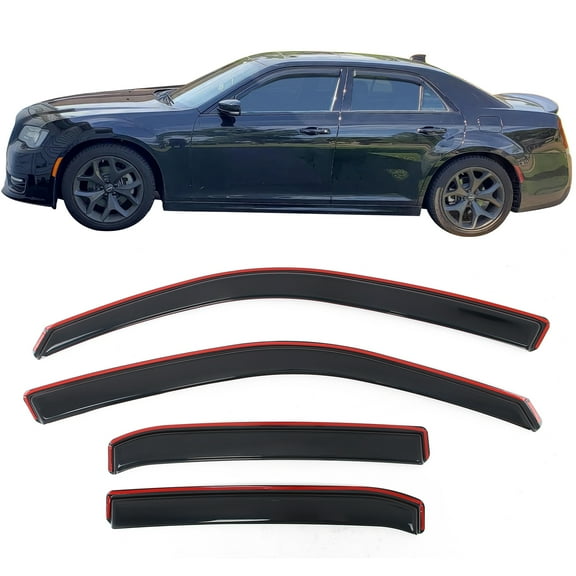 Ikon Motorsports In-Channel Window Visors Fits 2011-2023 Chrysler 300, Slim Style Side Door Rain Vent Guard Deflectors, Acrylic Smoke 4PCS