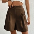 thumbnail image 3 of up to 60% off Gifts Usmixi Womens High Waist Shorts Summer Button Lightweight Loose Straight Short Pants Casual Solid Pleated Wide Leg Shorts with Pocket Coffee XL, 3 of 4