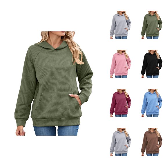 Plain Hoodie 2025 Long Sleeve Hooded Sweatshirt with Pockets Texture Pullover Essentials Hoodies for Women