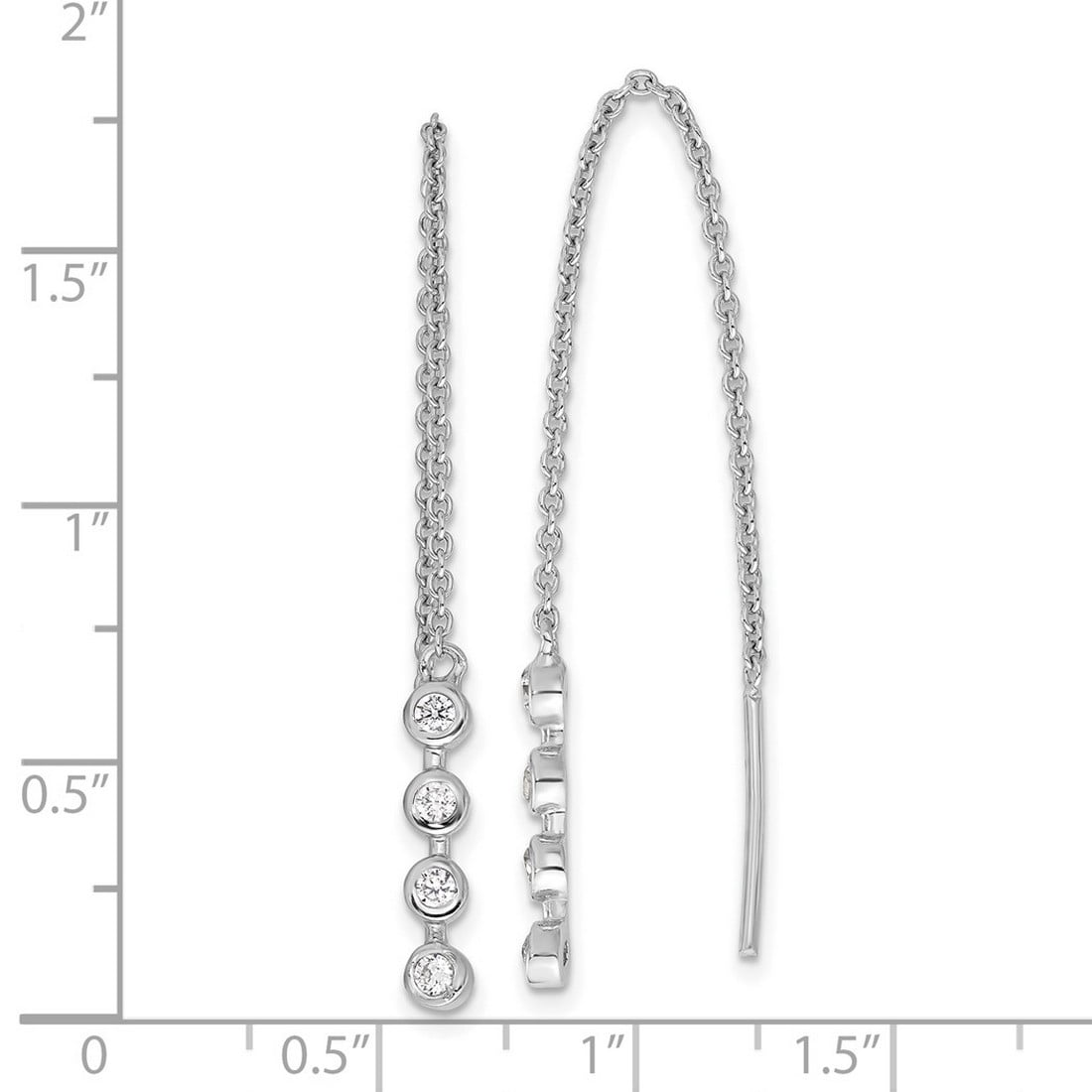 925 Sterling Silver Polished Cubic Zirconia Threader Earrings 44x3.5mm Wide Stud Earring for Women