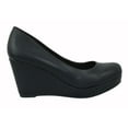thumbnail image 2 of City Classified Shoes Women Classic Wedge Round Toe Platform Pumps THOMAS Black PU 8, 2 of 3
