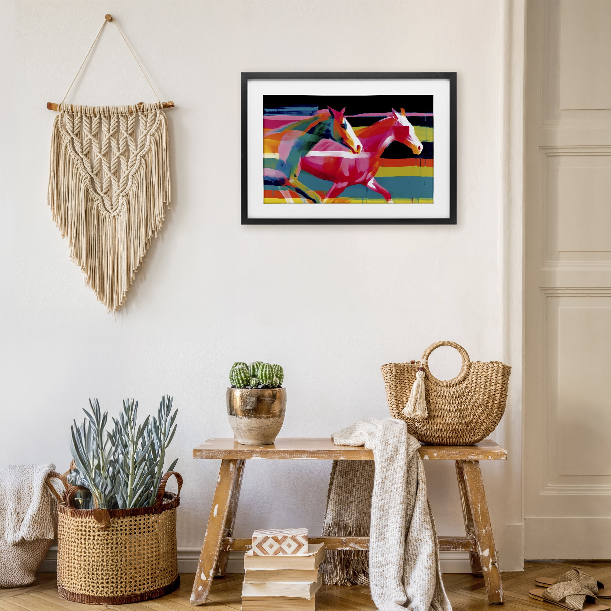 Stupell Industries Wild Horses Running Through Stripes Black Framed Print Under Glass, design by Chromatic Storm Studio