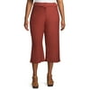 Juniors' Plus Size Wide Leg Cropped Pant with Buckled Belt