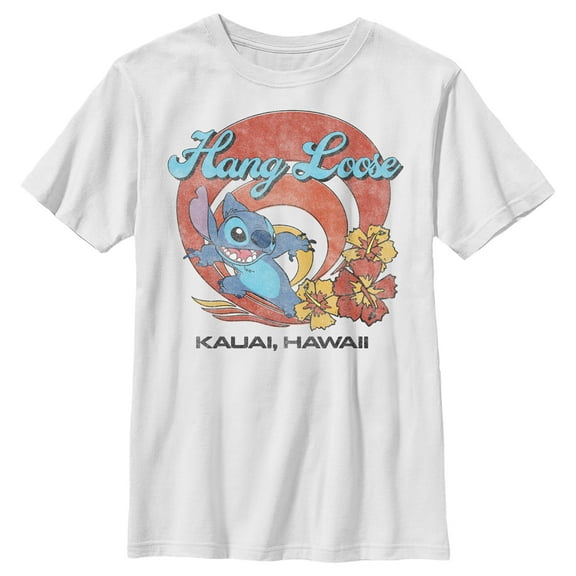 Boy's Lilo & Stitch Hang Loose Kauai Hawaii Graphic Tee White X Small