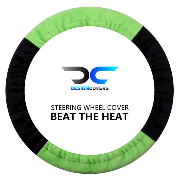 Designcovers Soft Velour Steering Wheel Cover Two-Tone in Black and Lime Green For Women, Girls and Men ,Universal size to fit all steering wheels from 14.5"-15" diameter