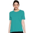 thumbnail image 2 of eloria Women's T-Shirt Round Neck Solid Color Plain Half Sleeve T-Shirt Color: Teal | Size: 3XL, 2 of 7
