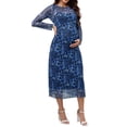 thumbnail image 4 of INSPIRE CHIC Vestido de Maternidad de 2 Piezas para Mujeres con Malla y Costura Lateral Ajustada para Invitadas de Boda, Fiesta de Cóctel y Embarazo, Color Azul Floral, 4 of 6