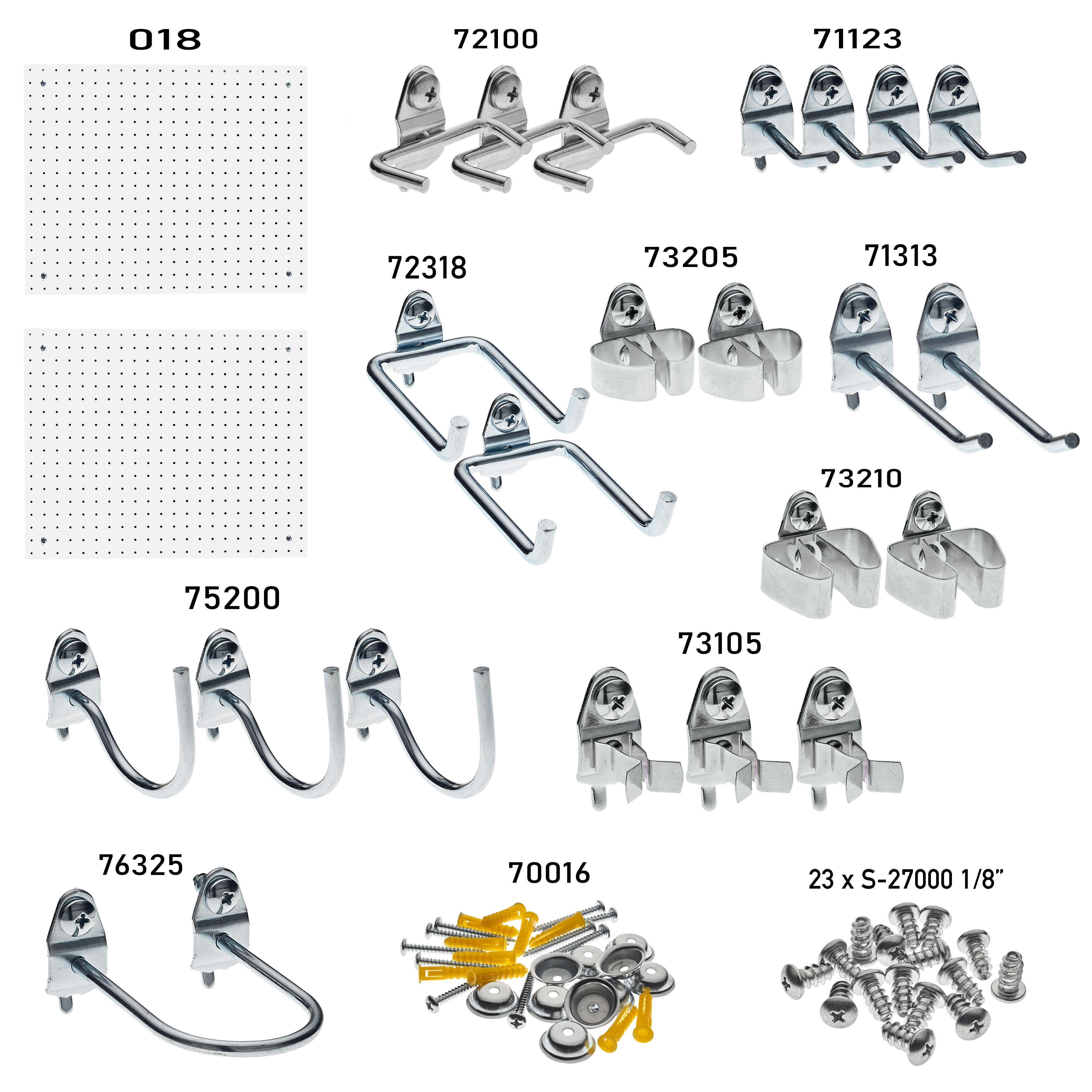 Triton Products® Polypropylene Pegboard & Hook Assortment, Two Pegboards and 22 Steel Hooks