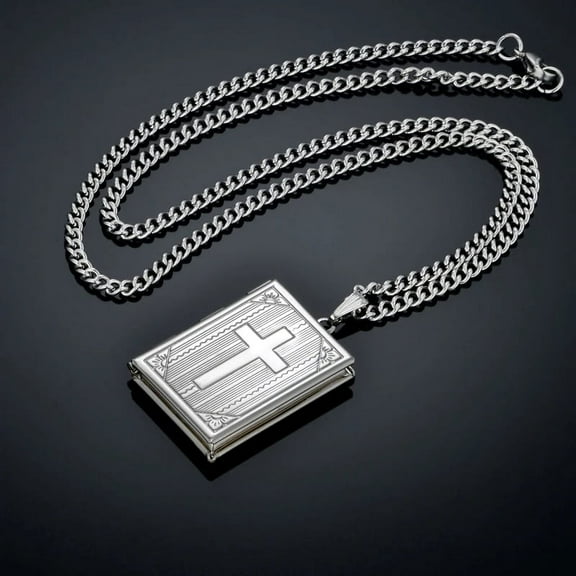 Fashion Jesus Cross Locket Pendant 14K White Gold Cross Necklace For Women Men Religious Jewelry Gift