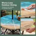 thumbnail image 5 of Round Outdoor Tablecloth with Umbrella Hole and Zipper, Teal Blue Coastal Beach Tablecloth with Elastic Waterproof, Summer Nautical Ocean Beige Seaside Patio Table Covers for 31" - 35" Pool Tables, 5 of 9
