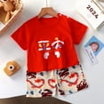 thumbnail image 3 of Odeerbi Baby Boys Girls 2 Piece Pajamas Set Cartoon Cotton Sleepwear Children's Summer Home Clothing Round Neck Short Sleeve Shorts Two-Piece Set Red, 3 of 3