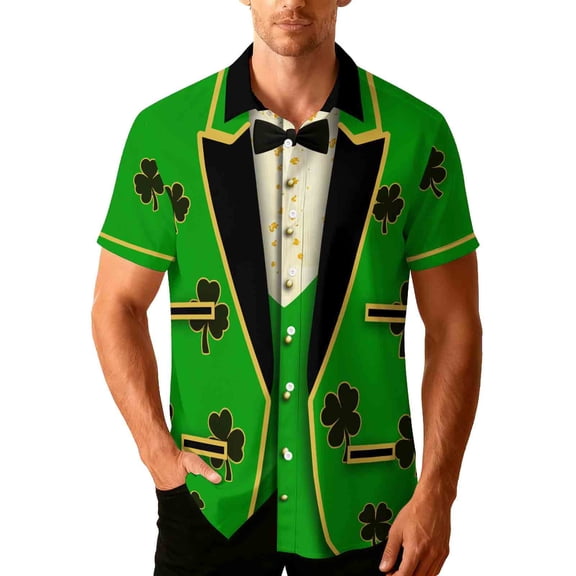 Betivan Unisex St. Patrick's Day Hawaiian Shirt, Summer Beach Short Sleeve Button-Down Top, Casual Printed Shirt for Men & Women Beach Vacation Holiday Outings