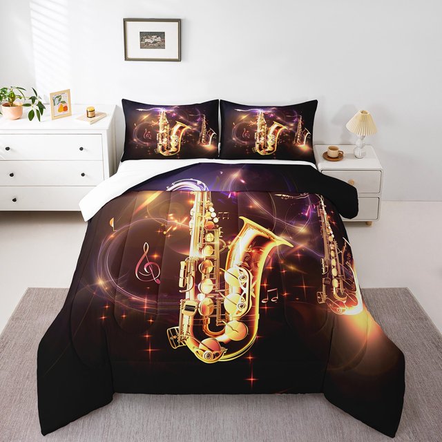 Erosebridal Saxophone Bedding Twin Comforter Set,Musical Instrument Down Comforter,Melody Decor,Lightweight,2-Piece