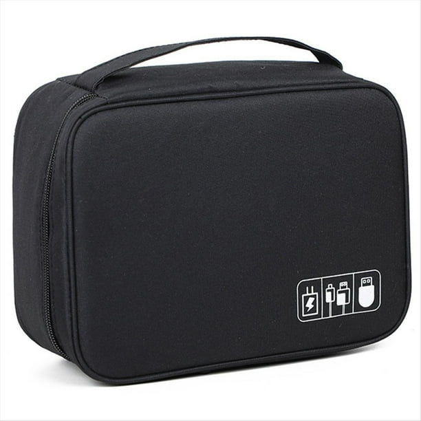 Bolsa de Almacenamiento de Cable de Datos Digitales Bolsa de Almacenamiento de Accesorios Electrónicos Multifuncional Portátil, Negro