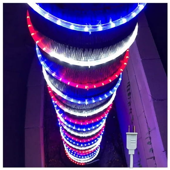 Russell Decor 30ft9m Led Rope Lights Lamps Kit Indoor Outdoor Decorative Lighting for Patriotic 4th of July Memorial Day Decor Party Trees Patio Deck Flexible String Tube Lights- Blue Red White