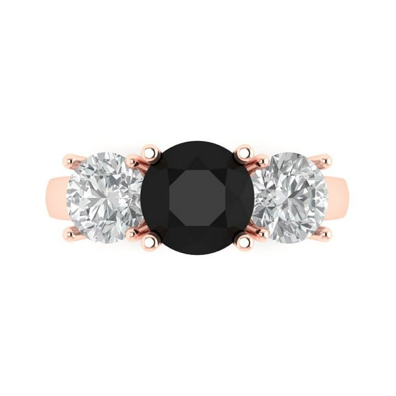 Clara Pucci 14K Rose Gold 3ct Onyx Three-Stone Ring for Women