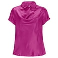 thumbnail image 6 of dazeni Women's Elegant Cowl Neck Satin Shirts Smooth Short Sleeve Lapel Business Blouses Casual Office Work Dressy Tops Hot Pink Large, 6 of 8