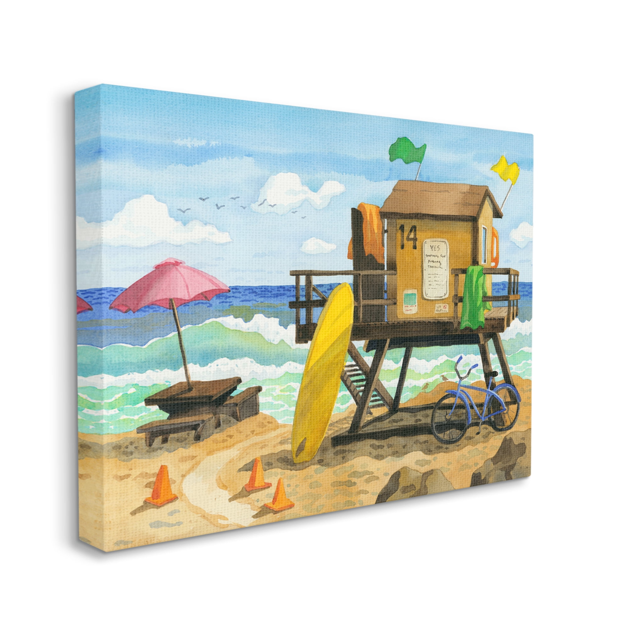 Stupell Industries Lifeguard Hut on Beach Nature Painting Gallery Wrapped Canvas Print Wall Art, 40 x 30